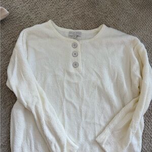 Cream Long Sleeve Button Top